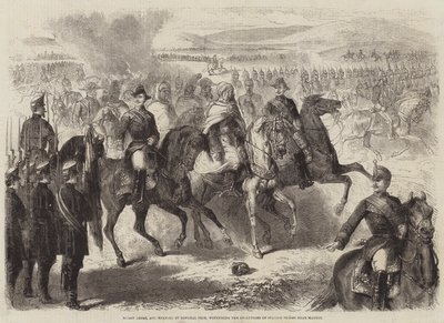 Muley Abbas, accompanied by General Prim, witnessing the Evolutions of Spanish Troops near Madrid by Gustave Janet